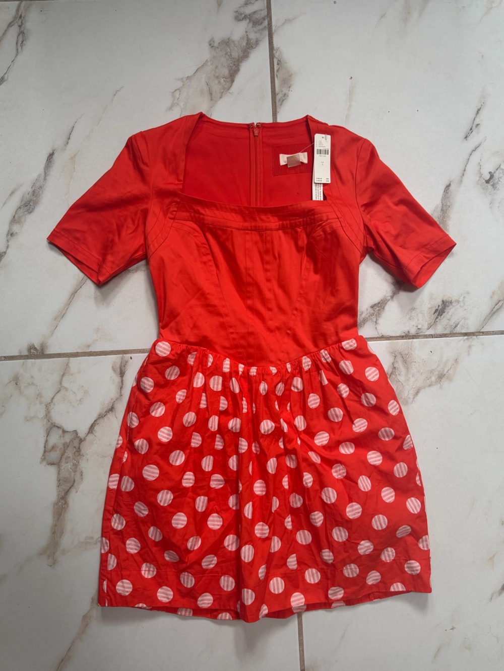 Maeve Orange and White Polka Dot Mini Dress